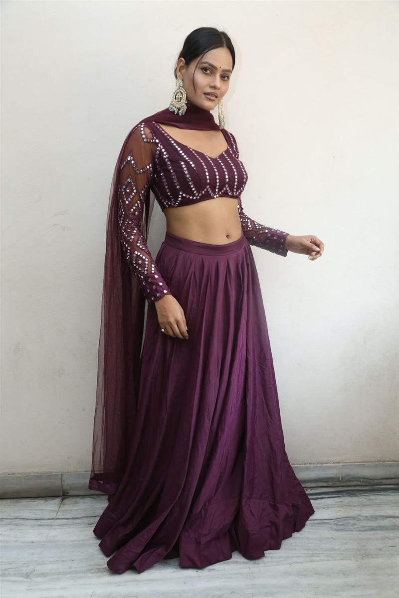 Telugu Actress Preeti Goswami Stills in Maroon Lehenga Choli